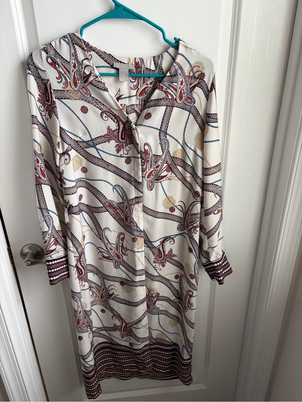 H&M Cream Midi Dress with Maroon and Blue Paisley Print